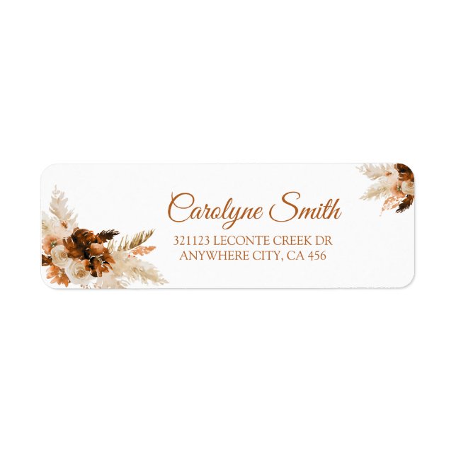 Rust Bohemian And Pampas Grass Wedding Label (Front)