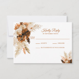 Rust Bohemian And Pampas Grass Wedding RSVP Card