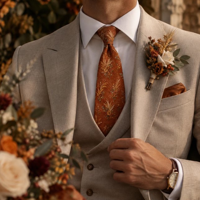 Rust Bohemian Pampas Floral Pattern Tie (Creator Uploaded)