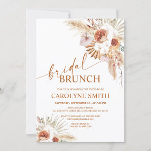 Rust Boho And Pampas Grass Bridal Brunch Invitation