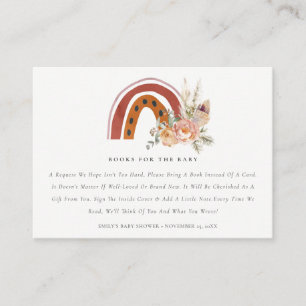 Rust Boho Floral Rainbow Books Request Baby Shower Enclosure Card