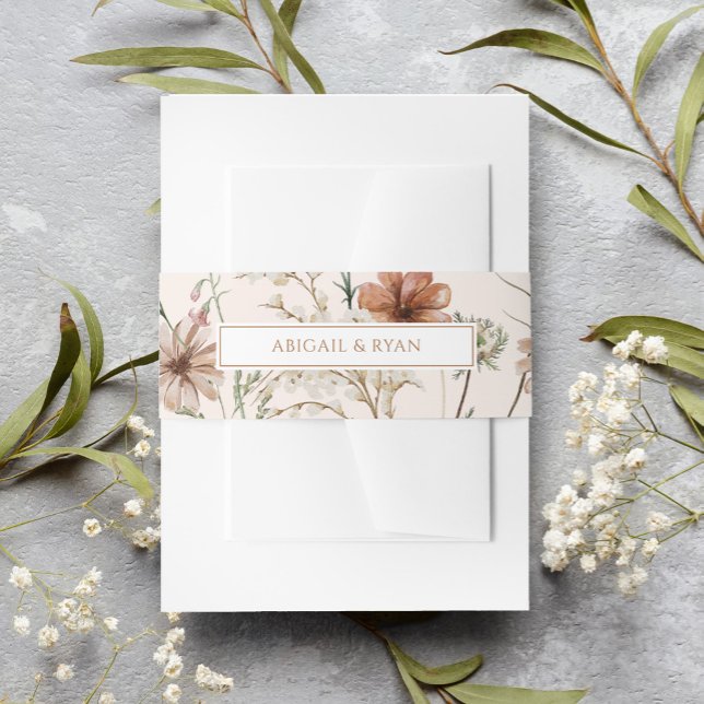 Rust Boho Wildflower Floral Butterfly Wedding Invitation Belly Band (Creator Uploaded)