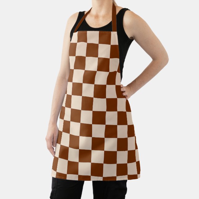 Rust brown and beige checkerboard pattern apron (Insitu)