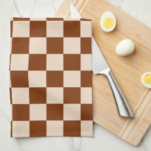 Rust brown and beige chequerboard pattern kitchen towel