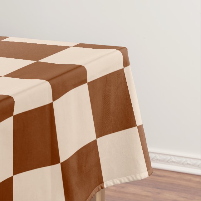 Rust brown and beige chequerboard pattern tablecloth (In Situ)