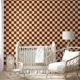 Rust brown and beige chequerboard pattern wallpaper