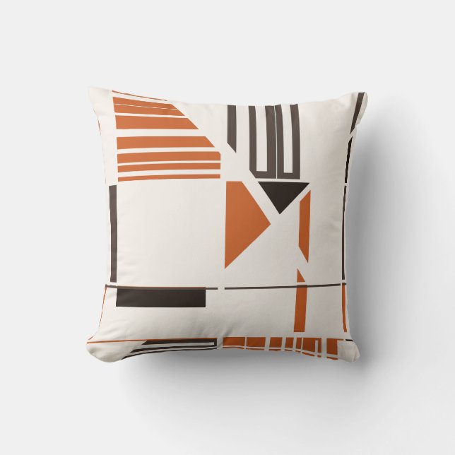 Rust Brown Black  Geometric Abstract on Off-white Throw Pillow (Front)