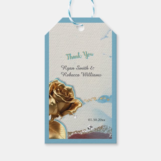 Rust Brown Blue Gold Wedding Gift Tag (Front)