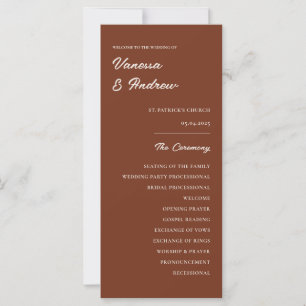 Rust Brown Elegant Modern Wedding Ceremony Card