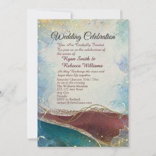 Rust Brown Gold Watercolor Wedding Invitation