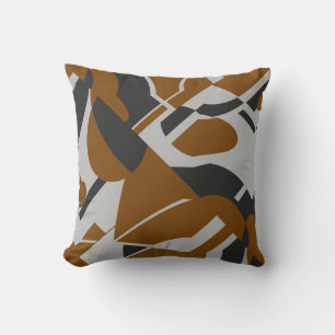 Rust Brown Grey Black Bold Diagonal Design Throw Pillow