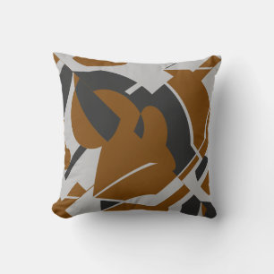 Rust Brown Grey Black Bold Swirling Abstract Art Throw Pillow