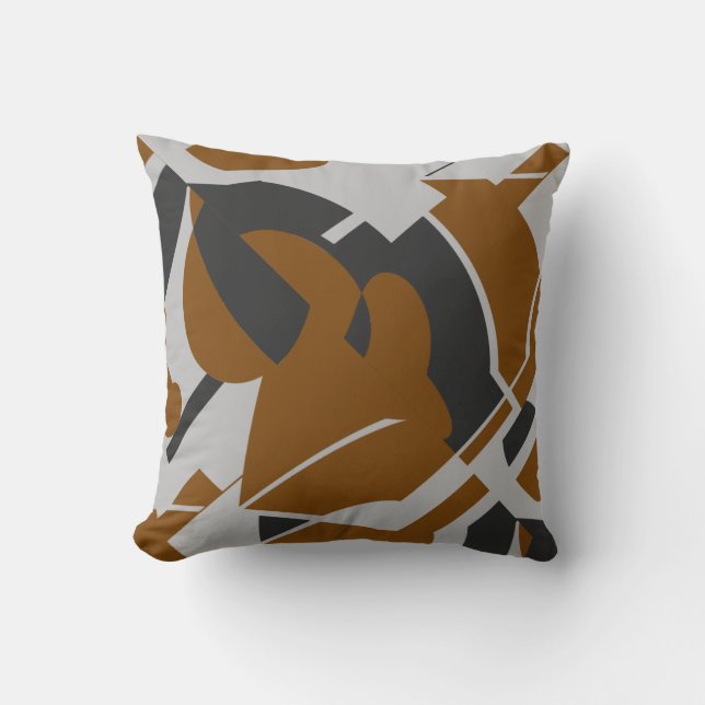 Rust Brown Grey Black Bold Swirling Abstract Art Throw Pillow (Front)