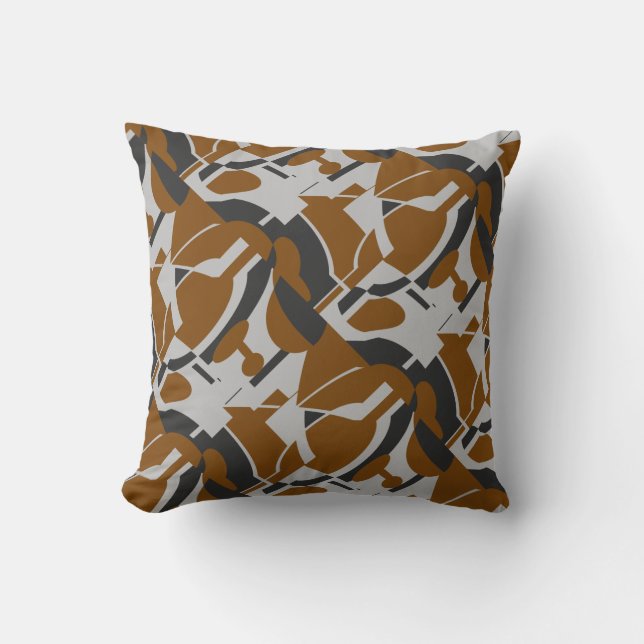 Rust Brown Grey Black Diagonal Art Print Throw Pillow (Front)