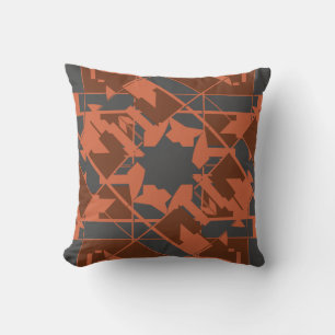 Rust Brown on Charcoal Mediterranean Floral Motif Throw Pillow