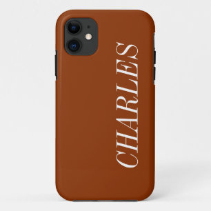 Rust Brown Solid Colour   Minimalist Name iPhone 11 Case