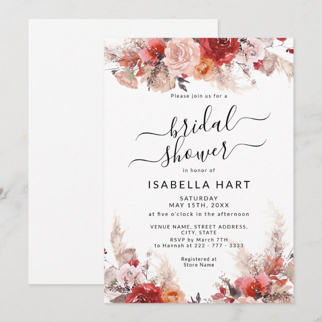 Rust Burnt Orange Boho Terracotta Bridal Shower Invitation (Front/Back)