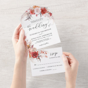 Rust Burnt Orange Terracotta Wedding Details RSVP  All In One Invitation