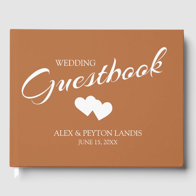 Rust Burnt Orange White Wedding 2 Hearts Names    Guest Book (Front)