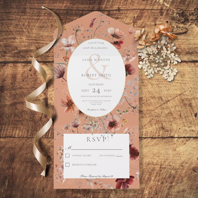 Rust & Burnt Orange Wildflower Floral No Dinner All In One Invitation (Creator Uploaded)