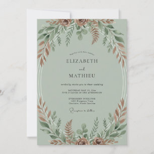 Rust Celadon Leafy Wedding Invitation