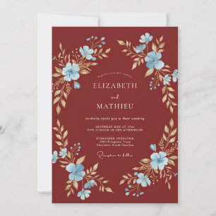 Rust Cerulean Leafy Wedding Invitation