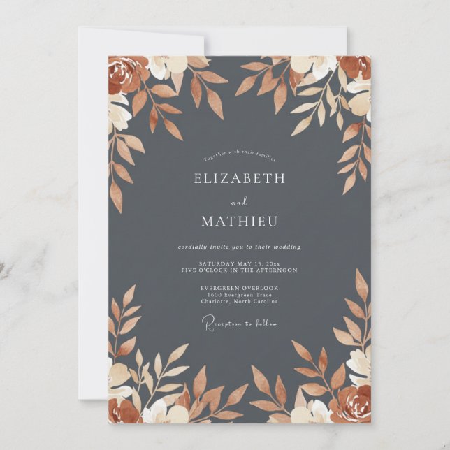 Rust Charcoal Foliage Eucalyptus Wedding Invitation (Front)