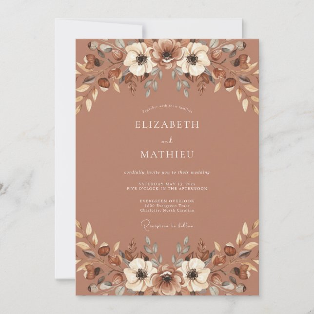 Rust Clay Foliage Eucalyptus Wedding Invitation (Front)