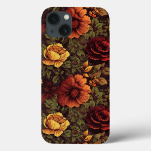 Rust Color Vintage Floral Print iPhone 13 Case