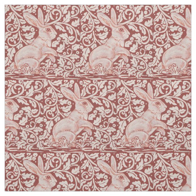 Rust Colour Rabbit & Leaves Designer Fabric (Swatch)