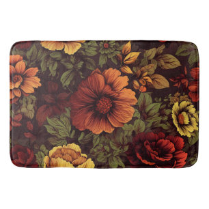 Rust Colour Vintage Floral Print Bath Mat