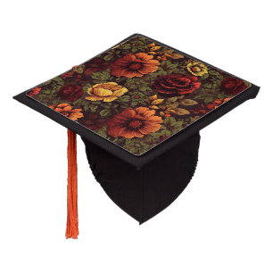Rust Colour Vintage Floral Print Graduation Cap Topper