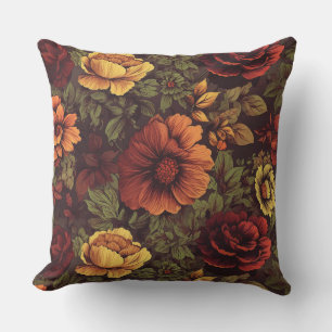 Rust Colour Vintage Floral Print Outdoor Pillow