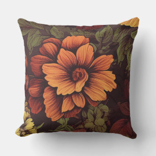 Rust Colour Vintage Floral Print Outdoor Pillow