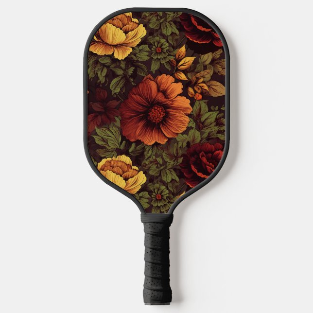 Rust Colour Vintage Floral Print Pickleball Paddle (Front)