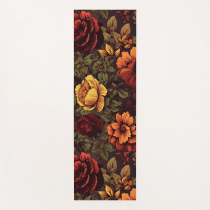 Rust Colour Vintage Floral Print Yoga Mat