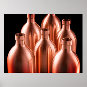 Rust Coloured Steel Bottles Black Background Wall Poster