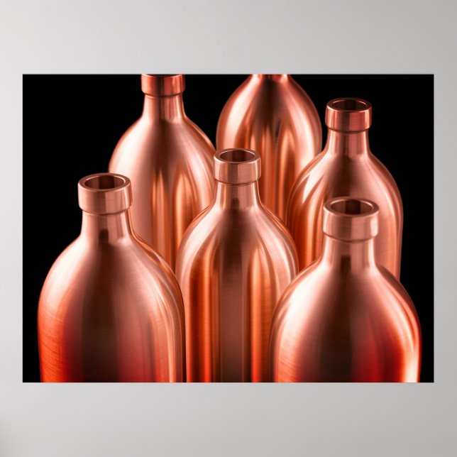 Rust Coloured Steel Bottles Black Background Wall Poster (Front)