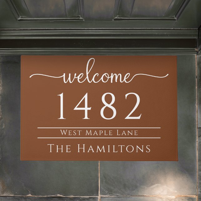 Rust copper family name personalized address  doormat (Creator Uploaded)