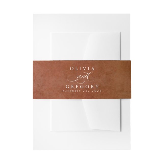 Rust Copper Textured Modern Minimal Wedding Invita Invitation Belly Band (Front Example)