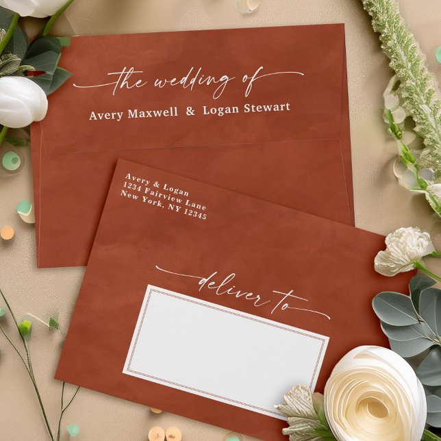 Rust Copper Watercolor A7 5x7 Wedding Invitation Envelope (A luxurious envelope featuring a rich rust copper watercolor design)