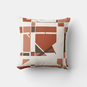 Rust Coral Brown on Off-White Geometric Art Design Throw Pillow