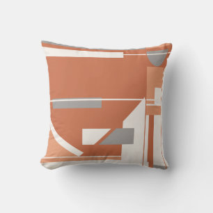 Rust Coral Grey White Abstract Geometric Design Throw Pillow