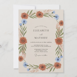 Rust Cornflower Leafy Wedding Invitation