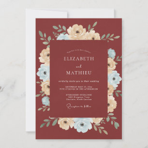 Rust Cream Blue Floral Wedding Invitation