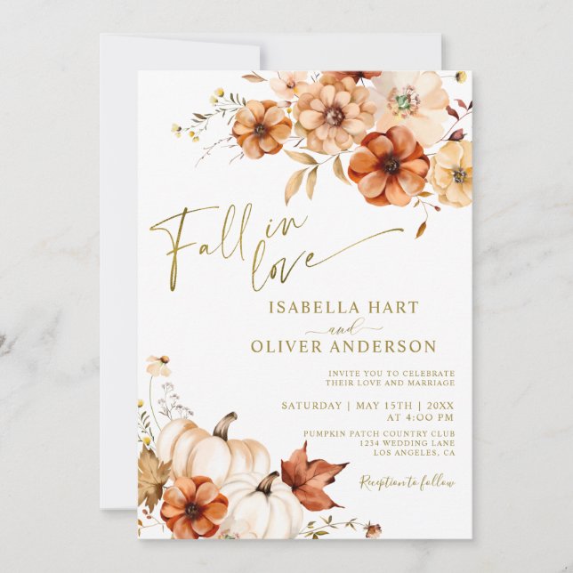 Rust Cream Fall In Love Pumpkin Wedding invitation (Front)