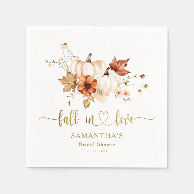 Rust Cream Pumpkin Fall in Love Bridal Shower  Napkin (Front)