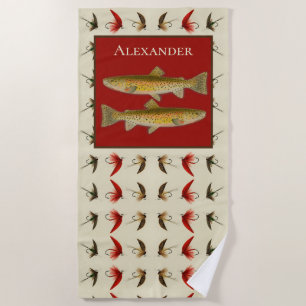Rust Custom Fly Fishing Flies Trout Rustic Beach Towel