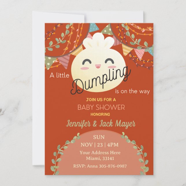 Rust Cute Little Dumpling Baby Shower Invitation (Front)