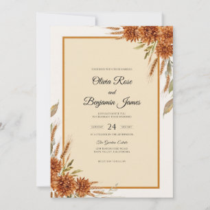Rust Dried Wheat Eucalyptus Wedding Invitation